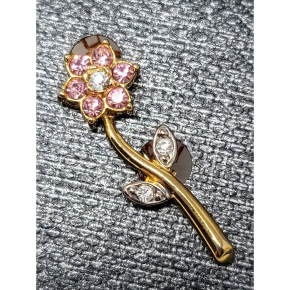Sweet Little Pink Rhinestone Flower Pin - Picture 2 of 5